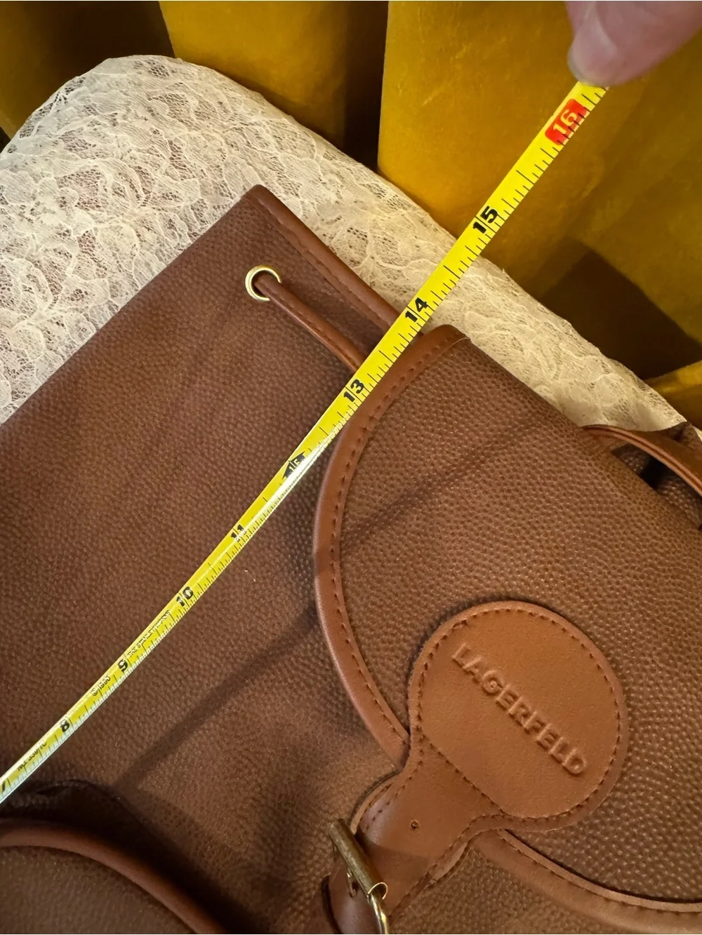 ⭐️ Lagerfeld vintage Brown Leather-Trim Backpack⭐️